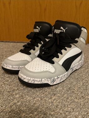 Puma Kids' High-Top Sneakers in White, Black & Gray